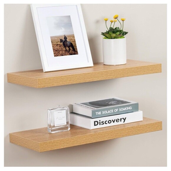Deep Floating Wall Shelves 24” wx9.3”d x1.5”h Oak Shelving Photo Decor Display - Picture 1 of 4